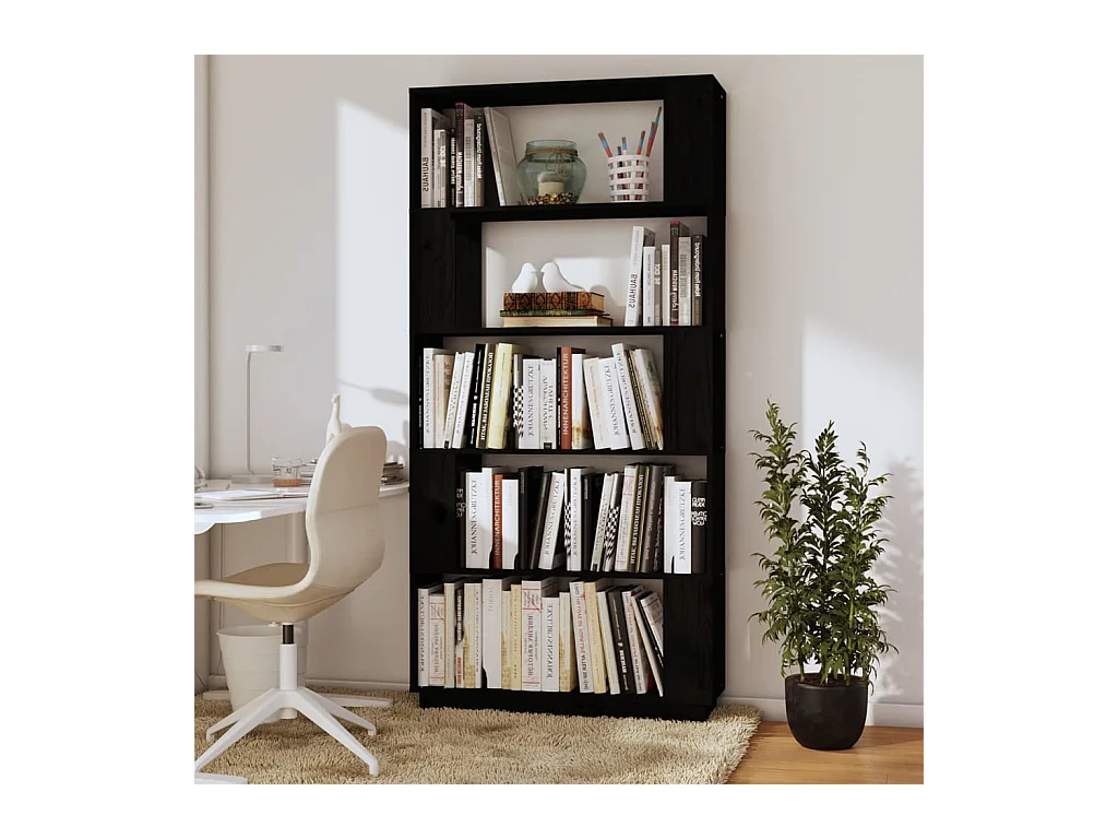 Bibliothèque/Séparateur de pièce Noir 80x25x163,5 cm Pin massif