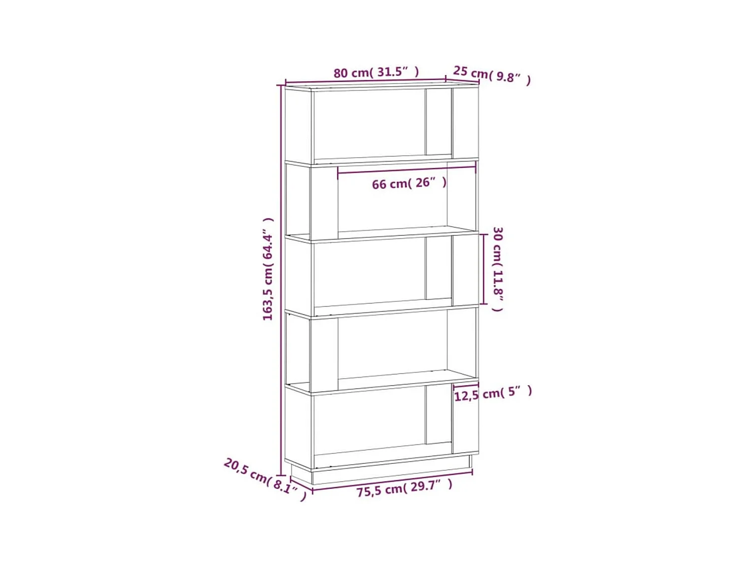 Bibliothèque/Séparateur de pièce Noir 80x25x163,5 cm Pin massif