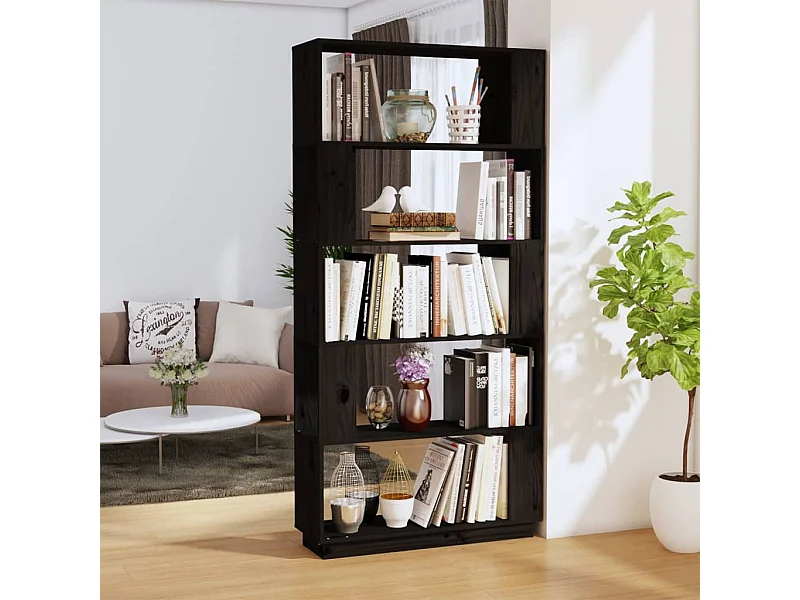Bibliothèque/Séparateur de pièce Noir 80x25x163,5 cm Pin massif