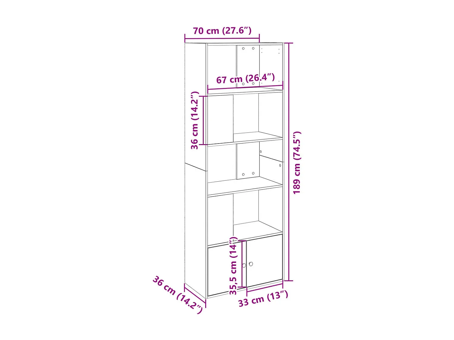 Libreria nera 70x36x189 cm in legno ingegnerizzato
