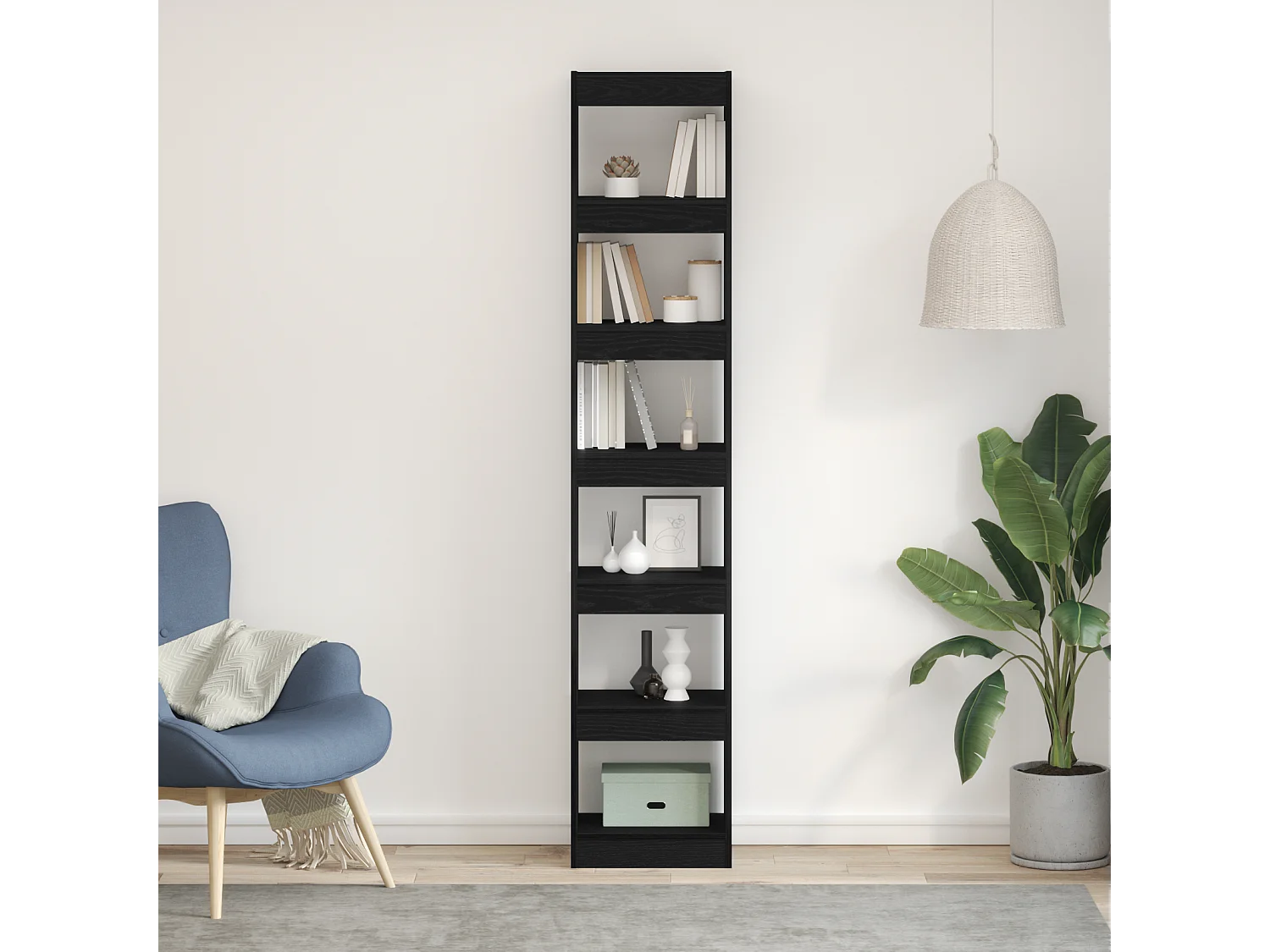 Bibliothèque Noir Chêne 40x30x198 cm en Bois d'ingénierie