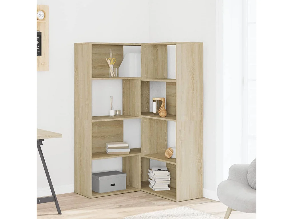 Libreria angolare a 4 ripiani in legno ingegnerizzato Sonoma Oak