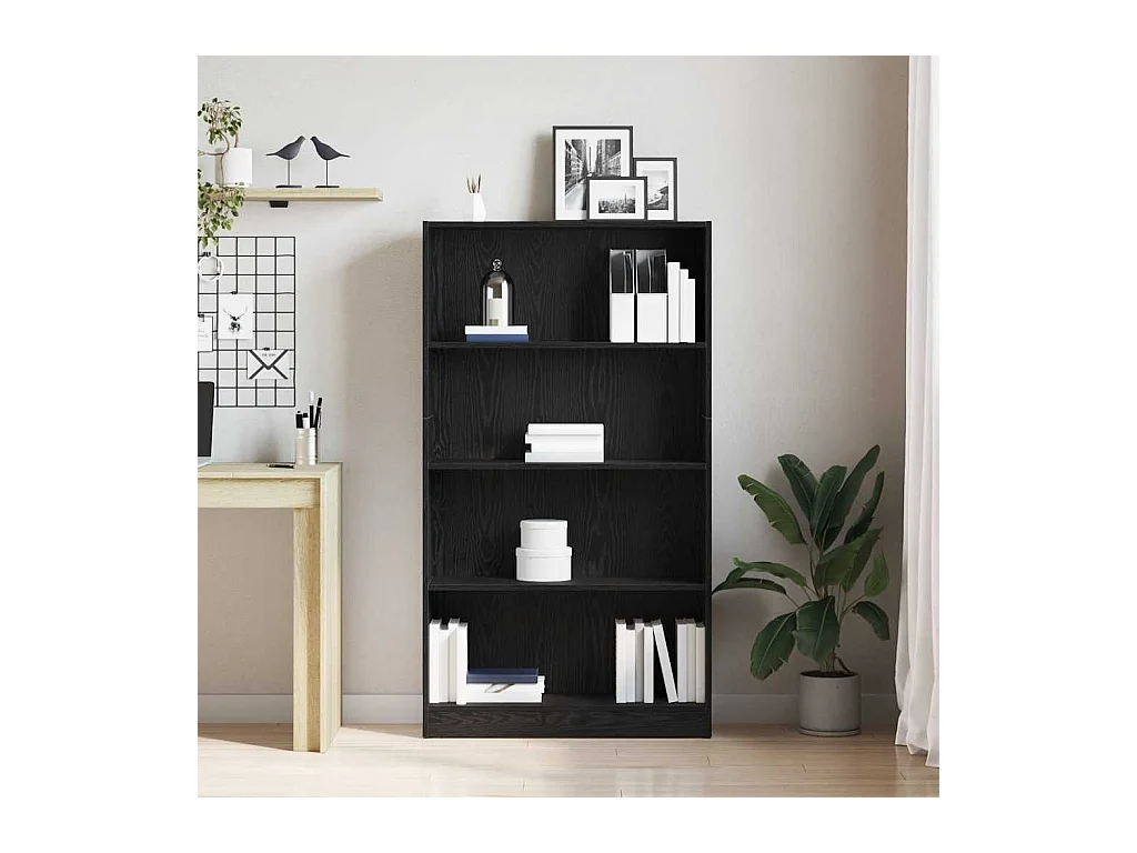 Bibliothèque à 4 niveaux chêne noir 80x24x143 cm