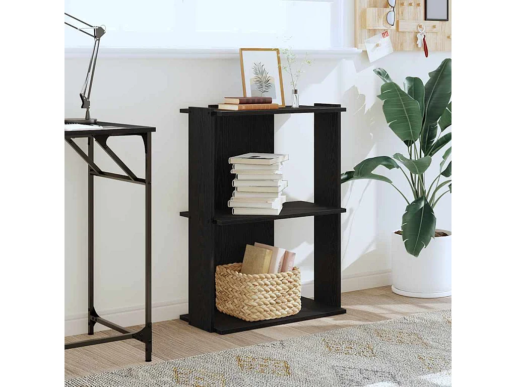 3-laags boekenkast zwart 60x30x80 cm bewerkt hout