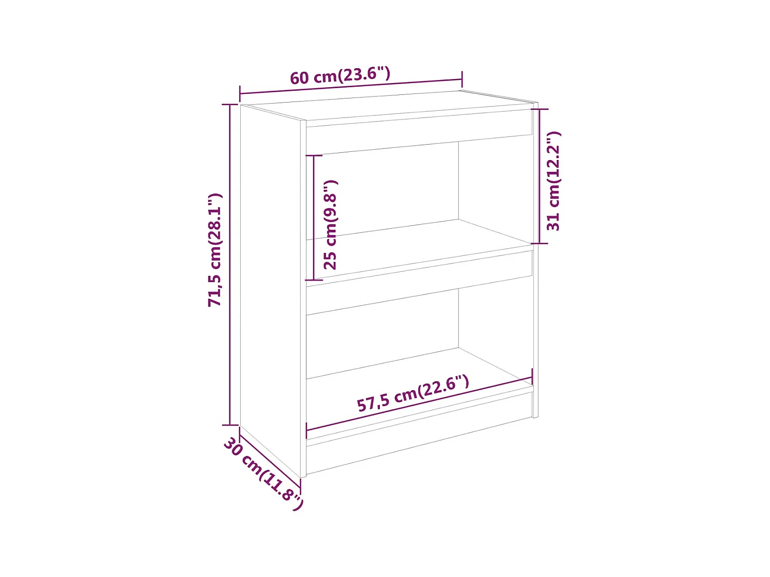 Libreria/Divisorio Bianco 60x30x71,5 cm Pino Massiccio