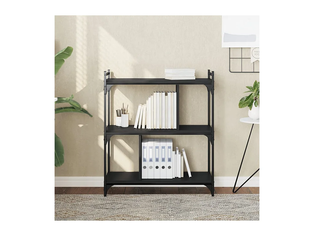 Bibliothèque à 3 niveaux noir 76x32x88 cm bois d'ingénierie