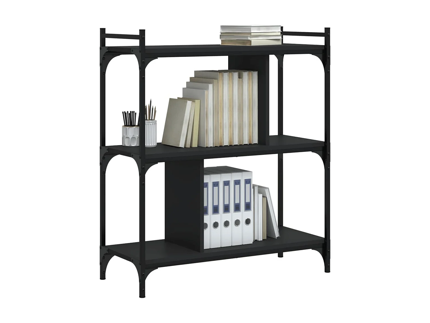 Libreria a 3 ripiani nera 76x32x88 cm in legno ingegnerizzato