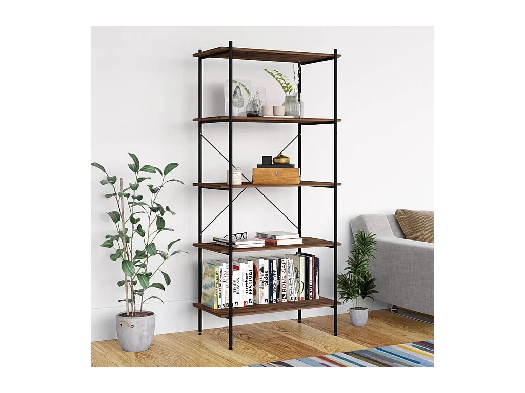 Étagère à 5 niveaux noir et naturel 80x40x163 cm