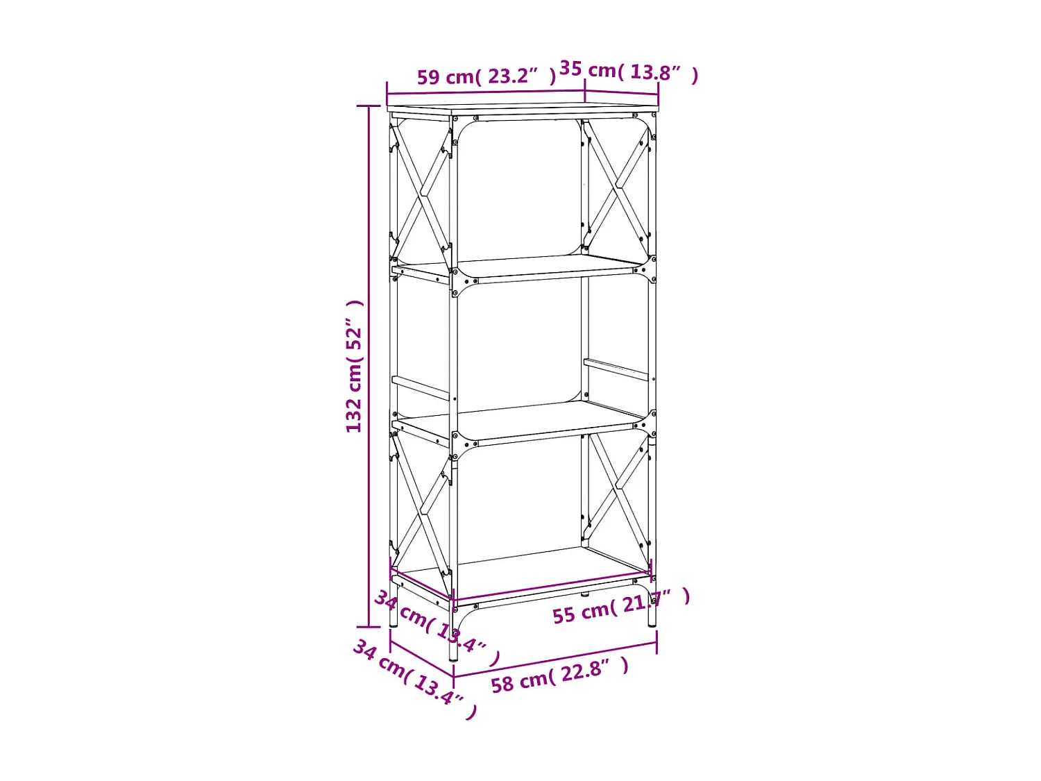 Bibliothèque 4 niveaux chêne brun 59x35x132cm bois d'ingénierie