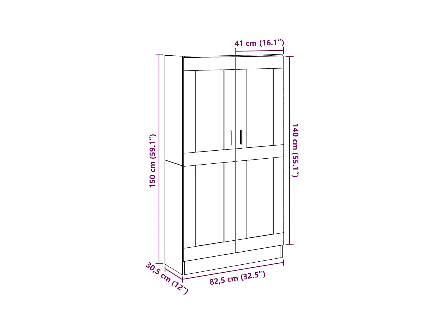 Credenza alta in legno vecchio 82,5x30,5x150 cm in legno ingegnerizzato