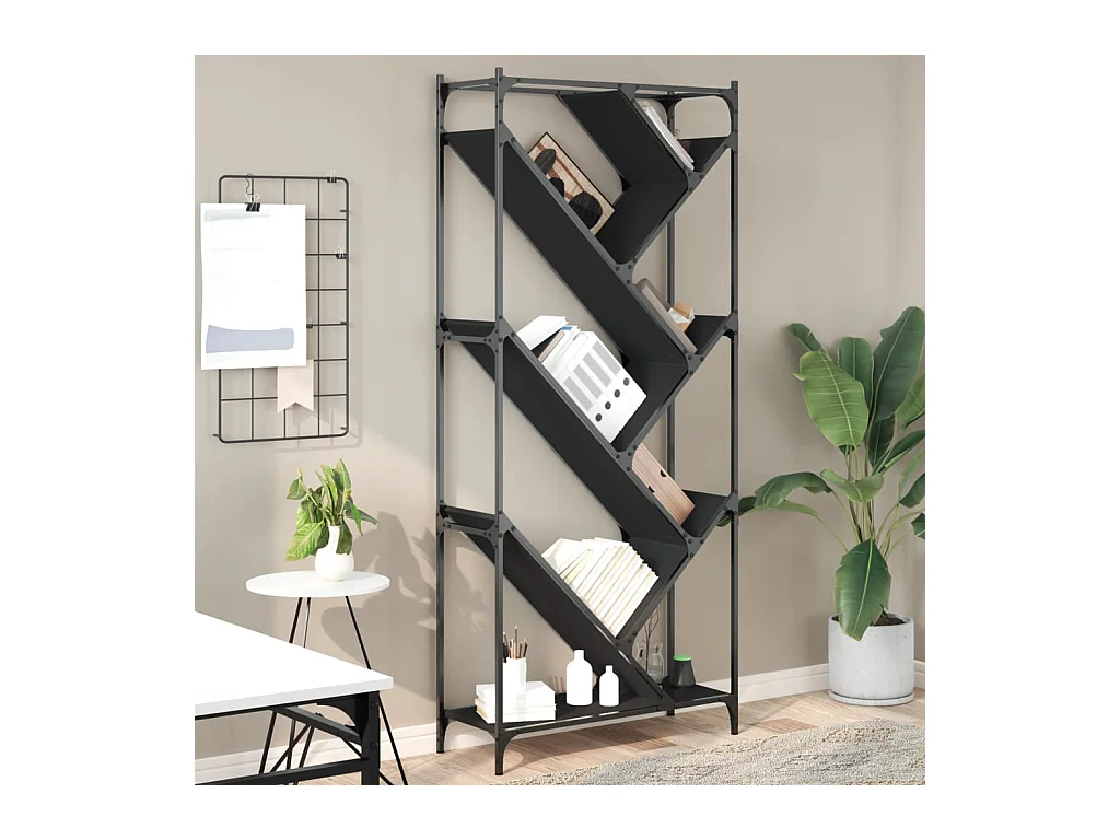 Librería negra 79x30x180 cm de madera contrachapada y metal