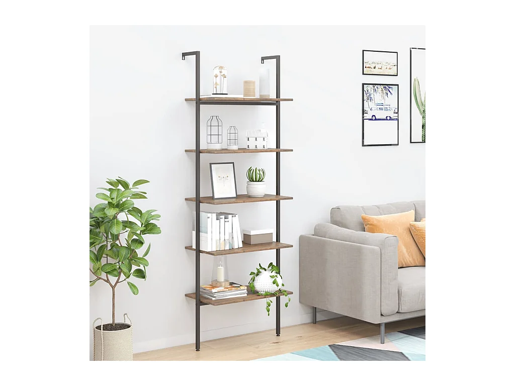 Étagère inclinée à 5 niveaux Marron foncé et noir 64x35x185 cm