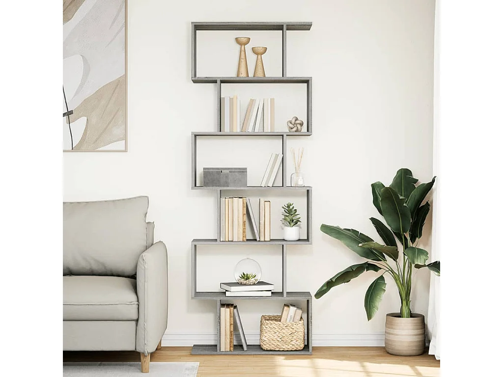 Scaffale divisorio per ambienti a 6 ripiani grigio Sonoma 70x24x193 cm