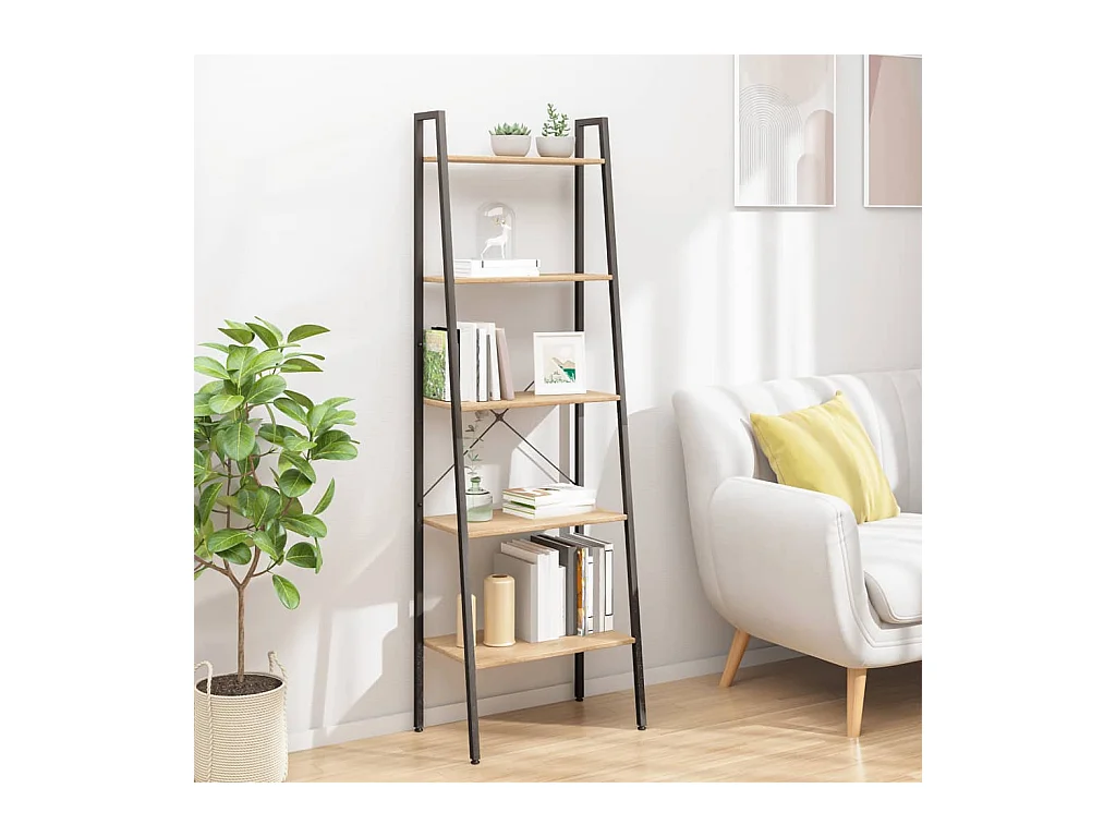 Étagère sur pied 5 niveaux Marron clair et noir 56x35x174 cm