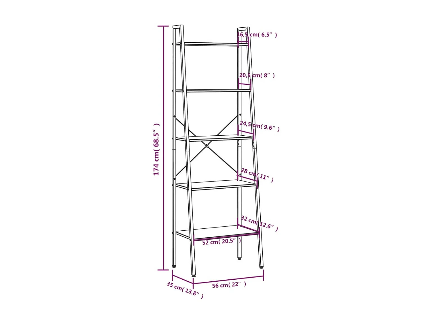 Scaffale a 5 ripiani Marrone chiaro e nero 56x35x174 cm
