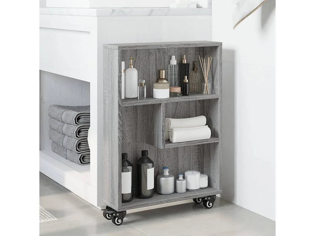 Carrito de almacenamiento estrecho de madera de ingeniería gris Sonoma