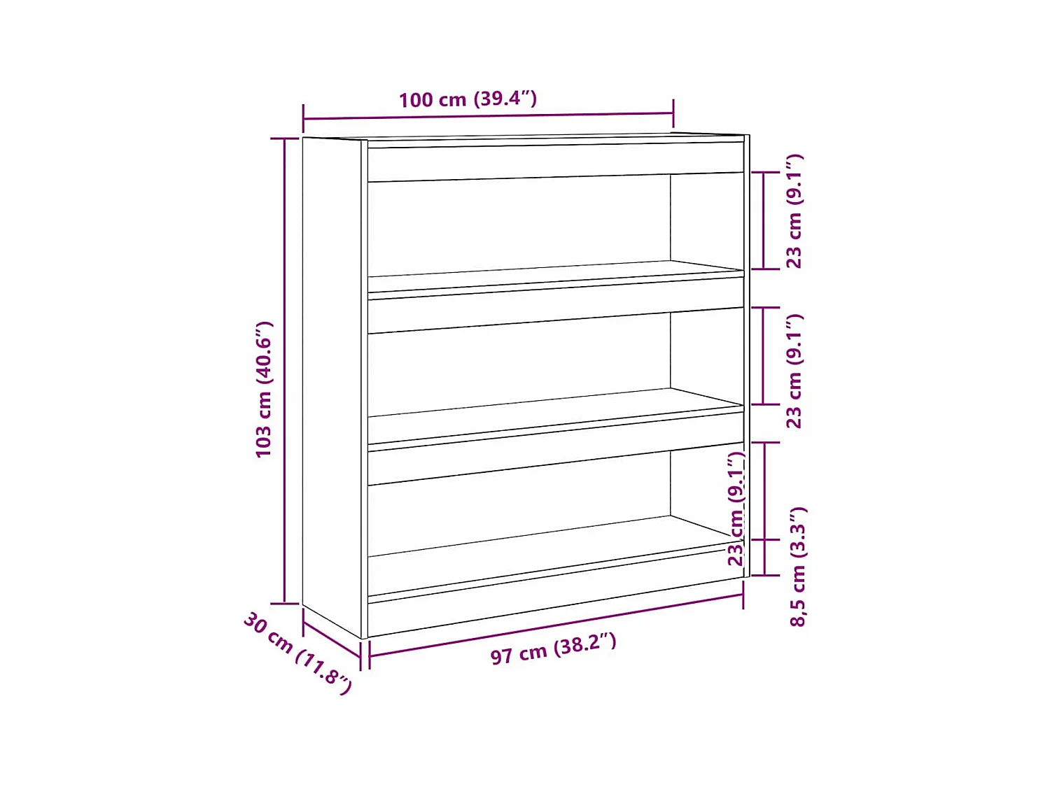 Cabinet à livres / Séparateur de pièce en chêne artisanal - 100x30x103cm, fait en bois d'ingénierie