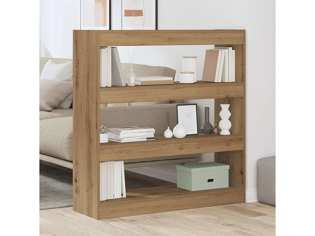 Cabinet à livres / Séparateur de pièce en chêne artisanal - 100x30x103cm, fait en bois d'ingénierie