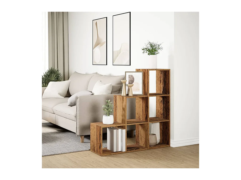 3-laags kamerverdelerplank, oud hout, 99x29x99 cm