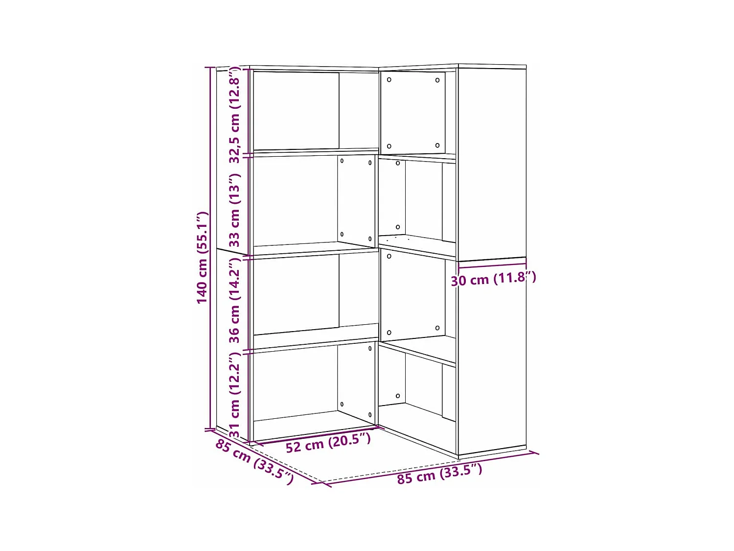 Cabinet d'angle Noir Chêne 140x30x140 cm Bois d'ingénierie