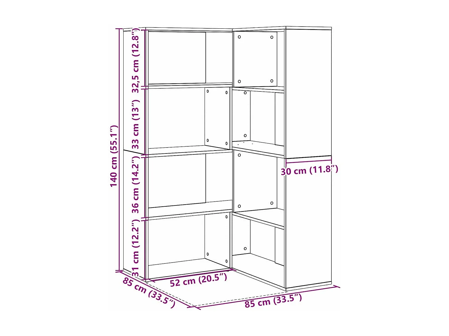Cabinet d'angle Noir Chêne 140x30x140 cm Bois d'ingénierie