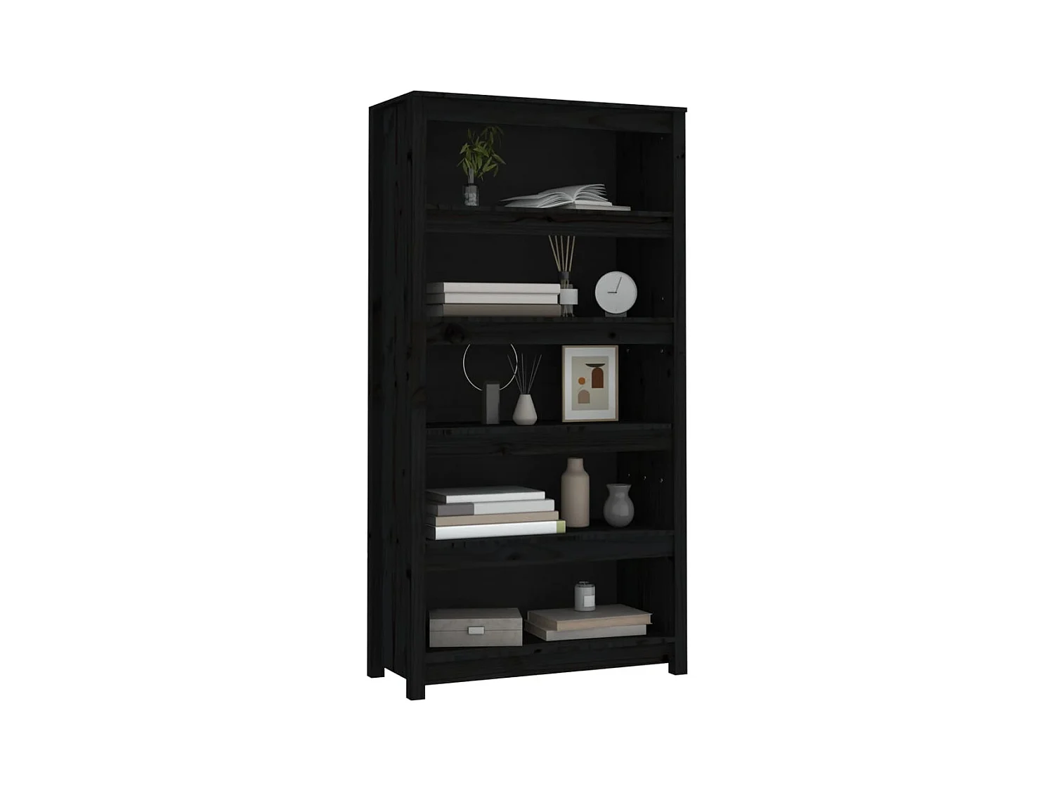 Bibliothèque Noir 80x35x154 cm Bois de pin massif