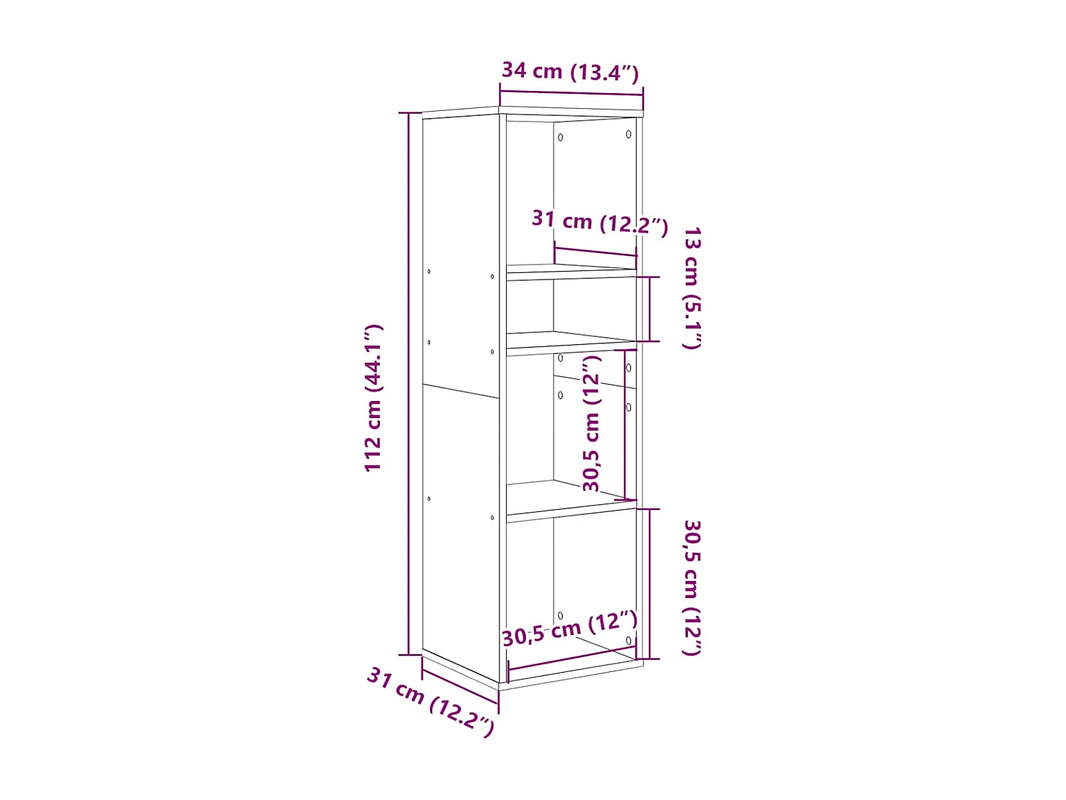 Bibliothèque gris béton 34x31x112 cm bois d'ingénierie