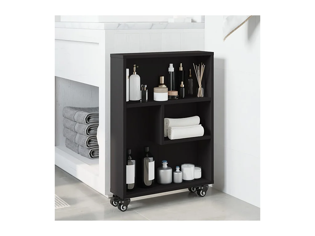 Schmaler schwarzer Aufbewahrungswagen 48x13x68 cm Holzwerkstoff