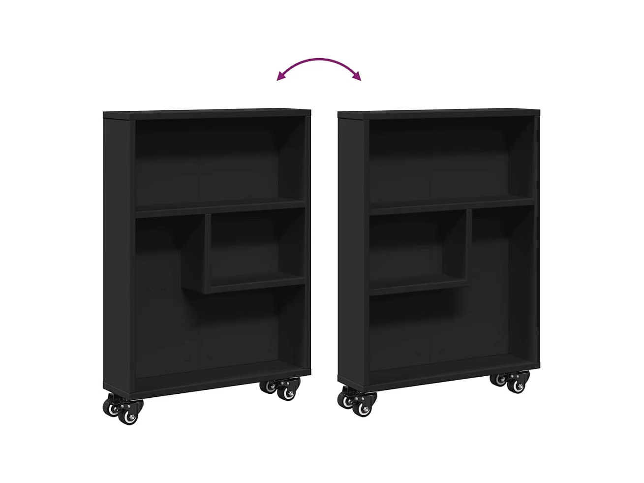 Schmaler schwarzer Aufbewahrungswagen 48x13x68 cm Holzwerkstoff