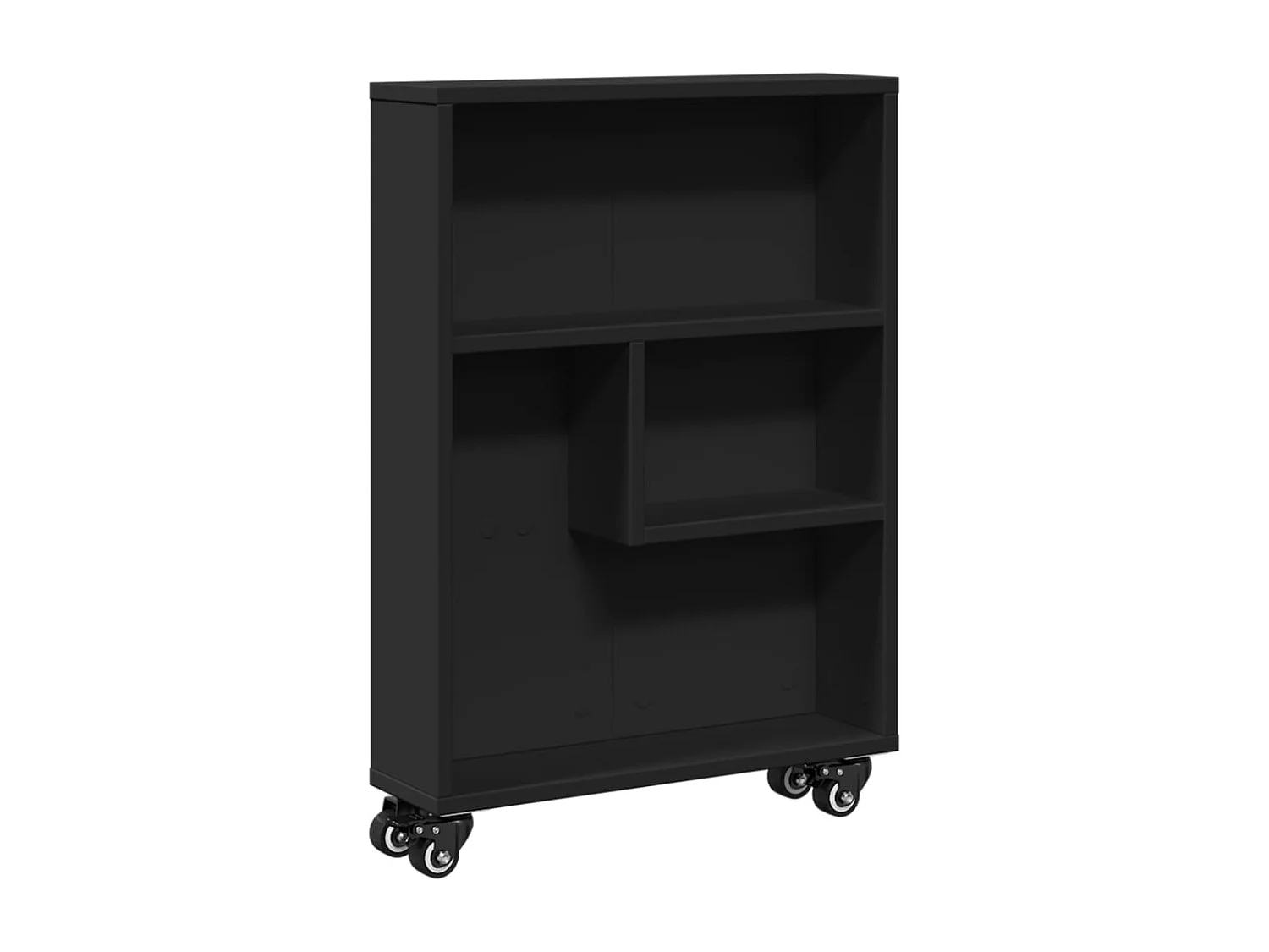 Carrello portaoggetti nero stretto 48x13x68 cm in legno ingegnerizzato