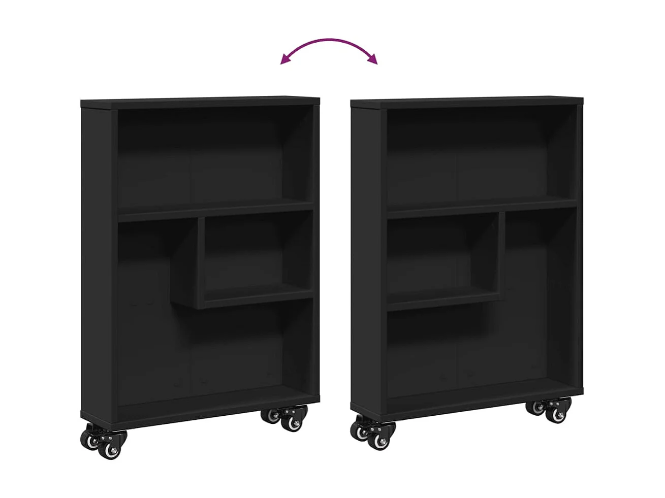 Carrello portaoggetti nero stretto 48x13x68 cm in legno ingegnerizzato