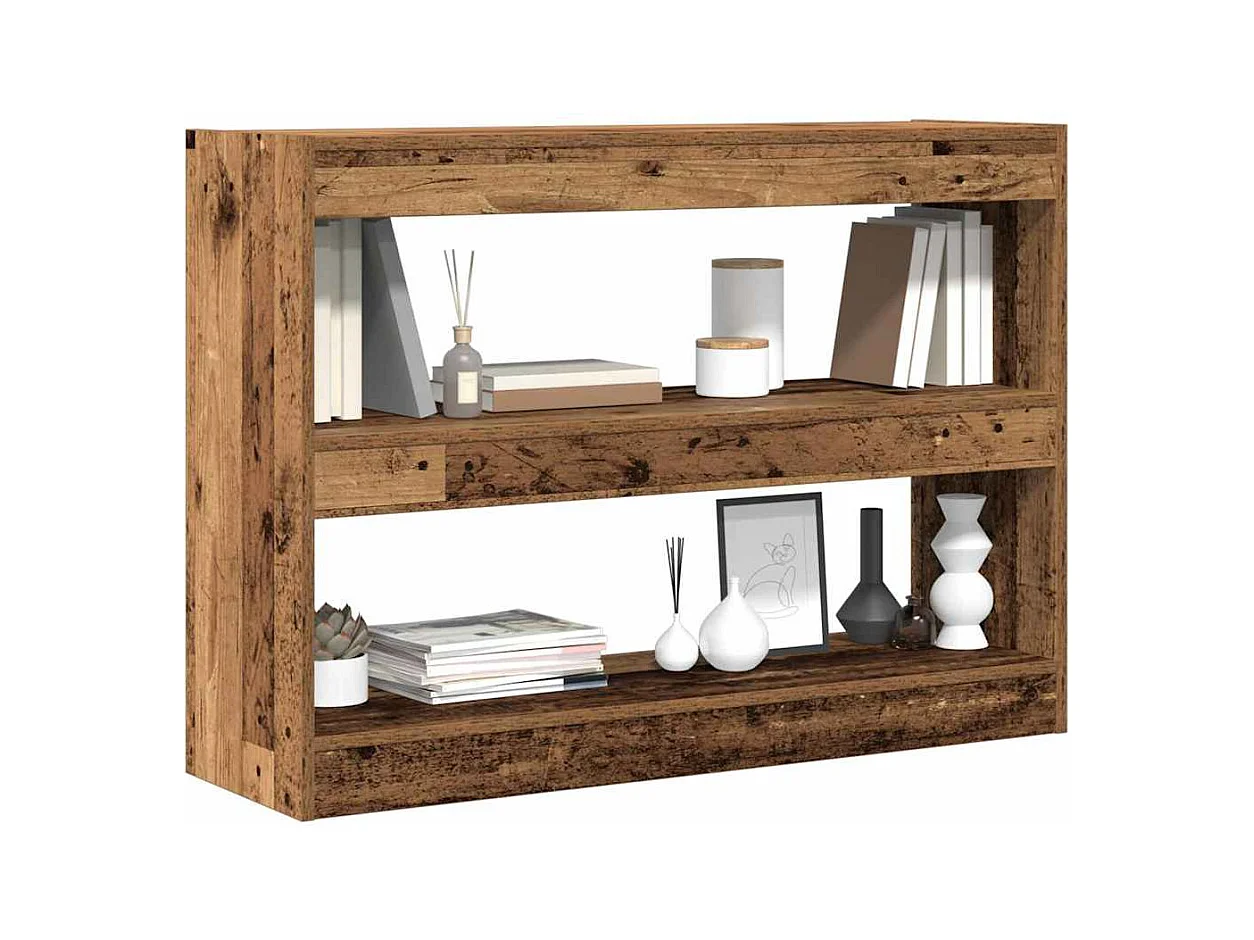 Bibliothèque/Paravent en bois vieilli, 100x30x72 cm, Fabriqué en bois reconstitué