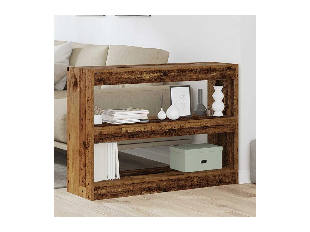 Bibliothèque/Paravent en bois vieilli, 100x30x72 cm, Fabriqué en bois reconstitué