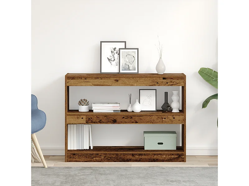 Libreria/Paravento in legno invecchiato, 100x30x72 cm, realizzata in legno ricostituito