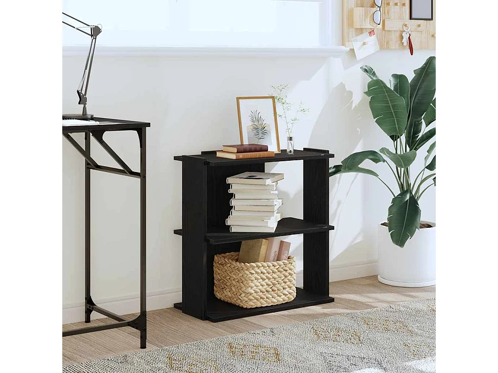 Bibliothèque à 3 niveaux noir 60x30x60 cm bois d'ingénierie