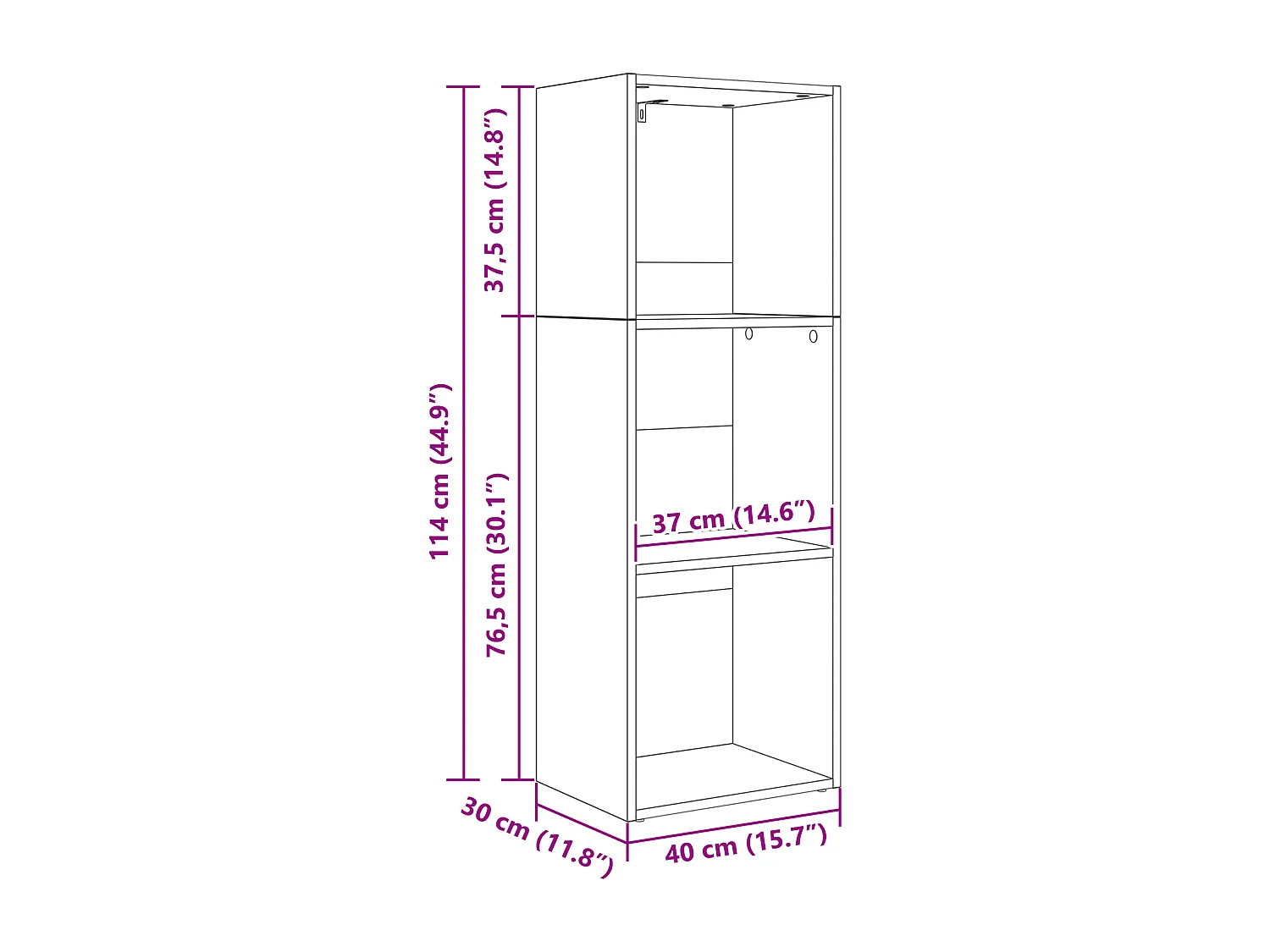 Zwarte eiken boekenkast 40 x 30 x 114 cm bewerkt hout