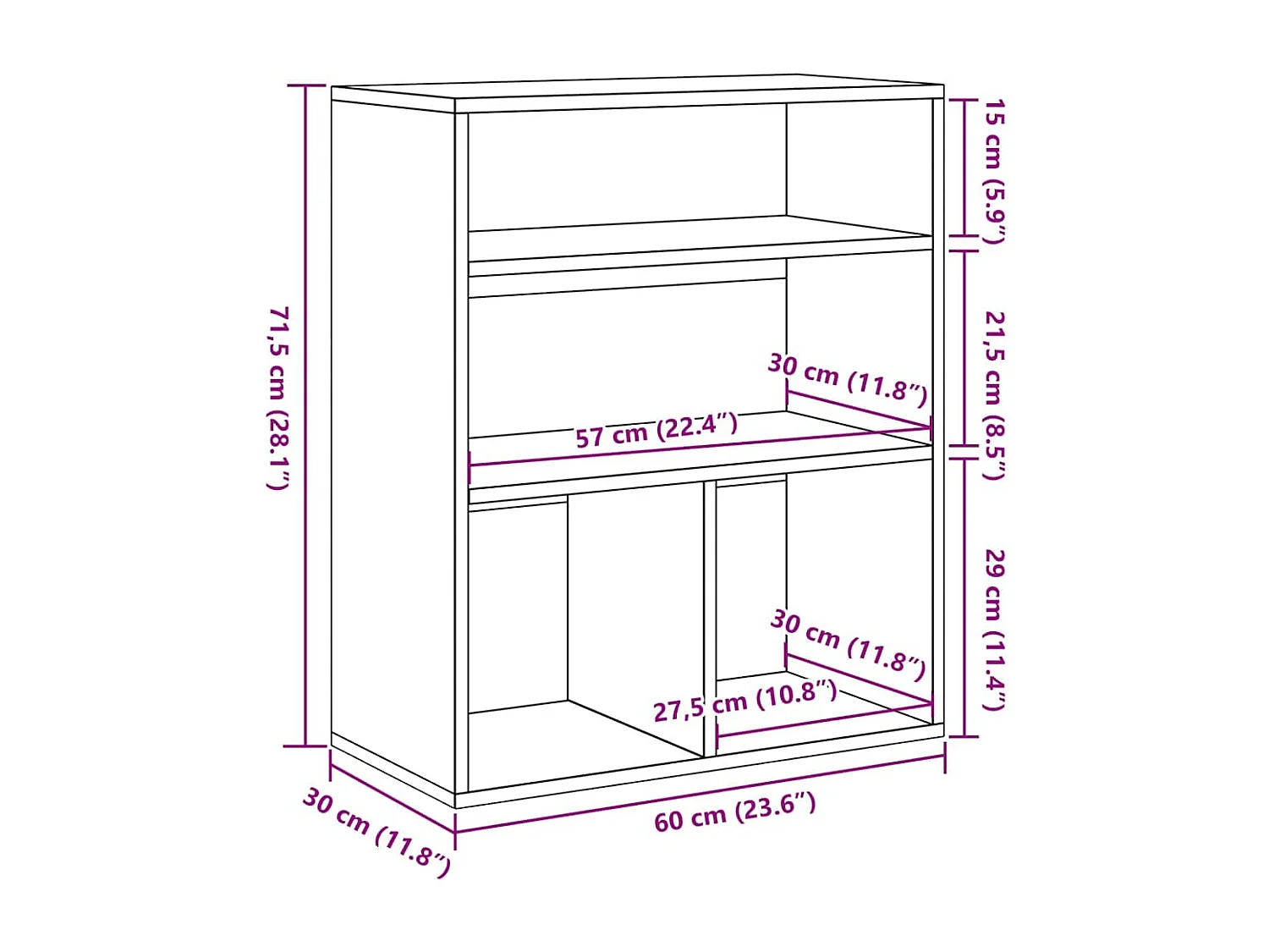 Boekenkast van gerookt eikenhout 60x30x71,5 cm bewerkt hout