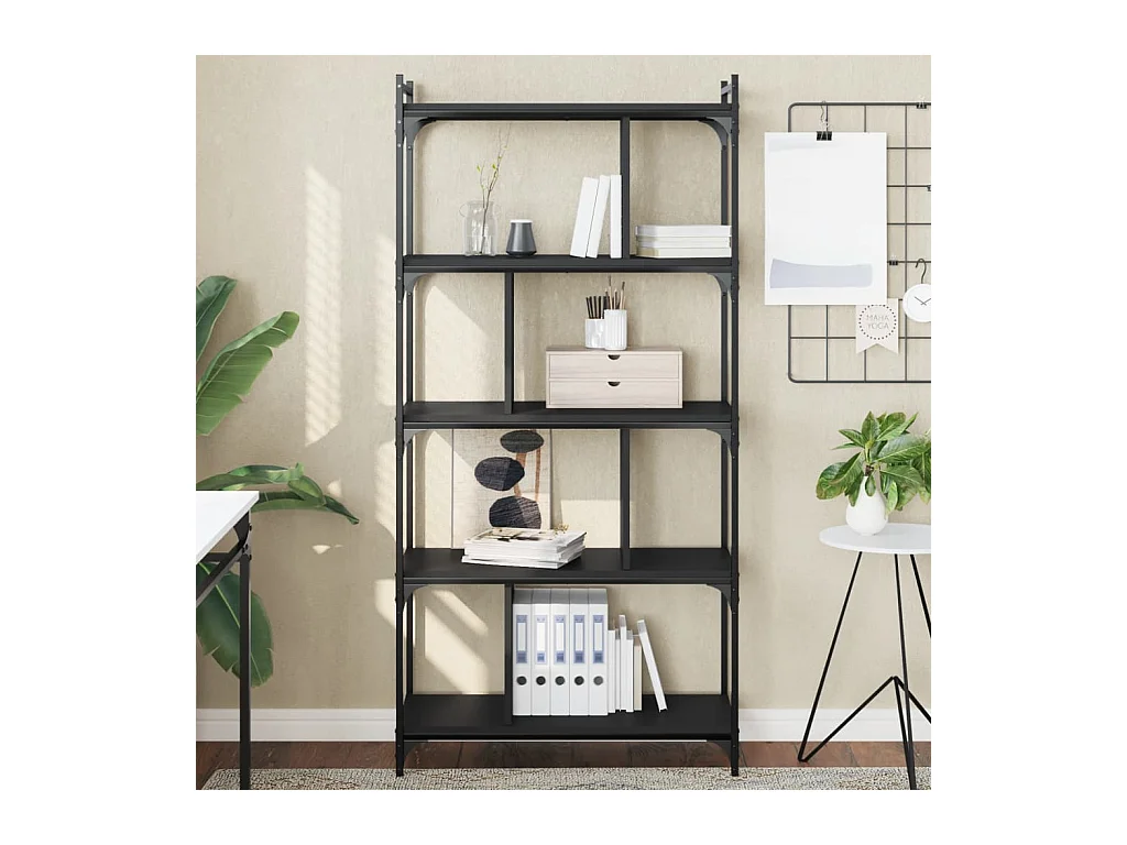 Bibliothèque 5 niveaux noir 76x32x158 cm bois d'ingénierie