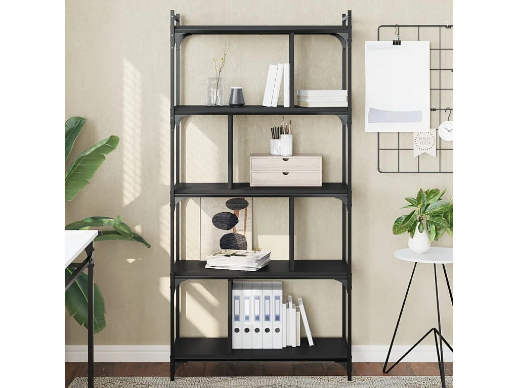Libreria a 5 ripiani nera 76x32x158 cm in legno ingegnerizzato