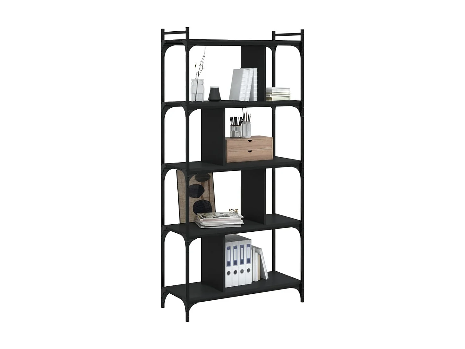 Libreria a 5 ripiani nera 76x32x158 cm in legno ingegnerizzato