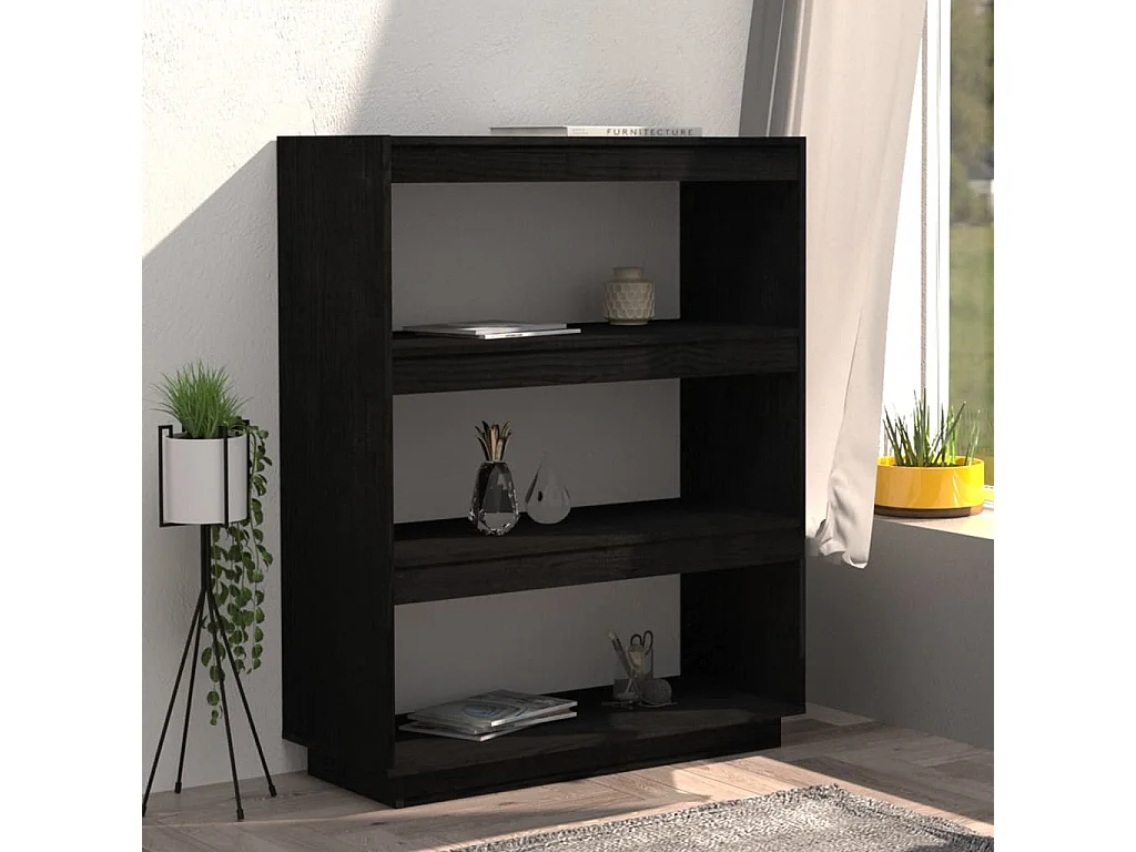 Bibliothèque/Séparateur de pièce Noir 80x35x103 cm Pin massif