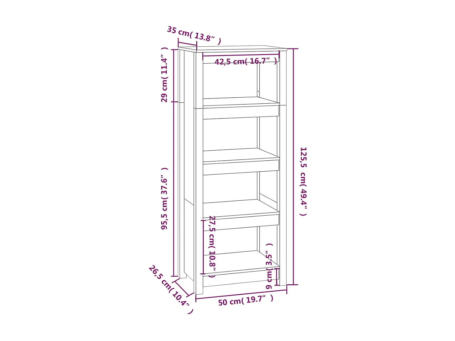 Bibliothèque Gris 50x35x125,5 cm Bois de pin massif