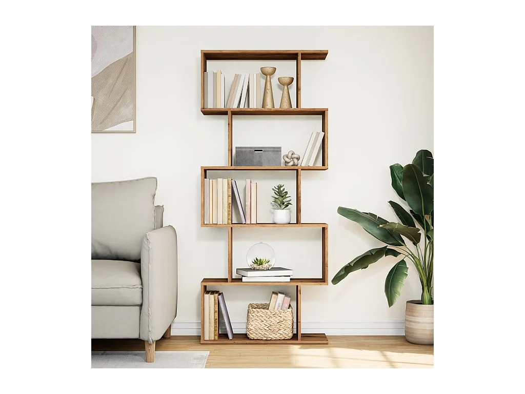 Étagère séparatrice de pièce à 5 niveaux chêne artisanal