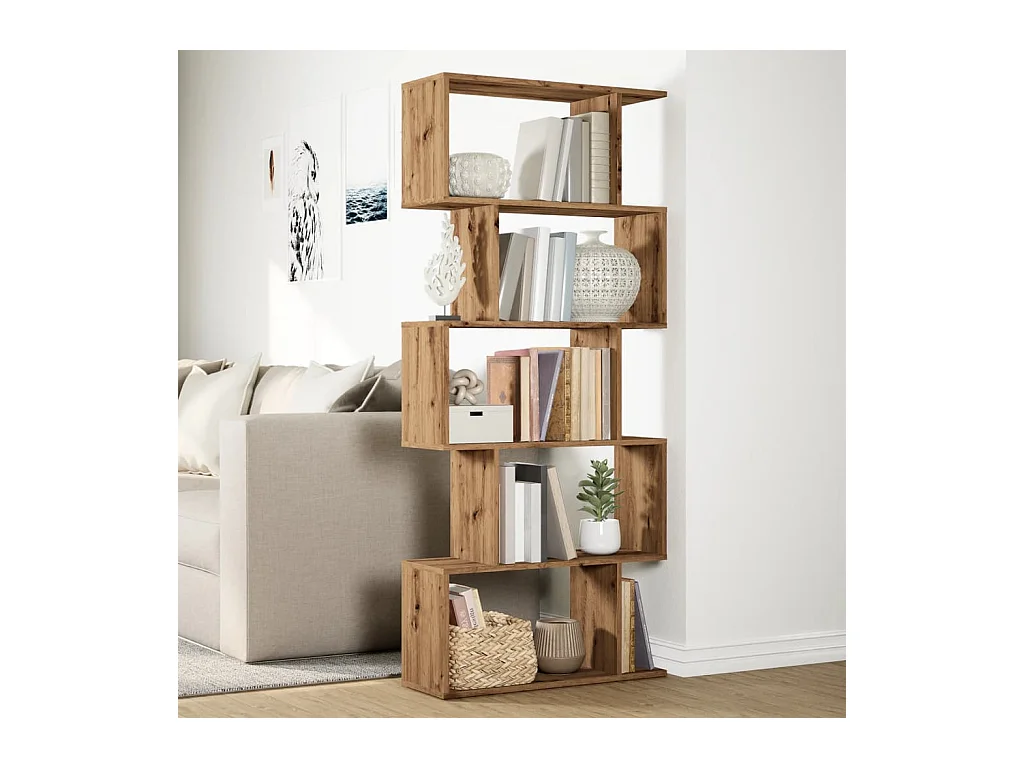 Étagère séparatrice de pièce à 5 niveaux chêne artisanal