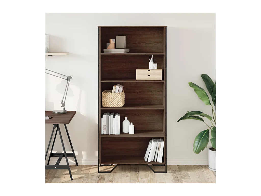 Bruine eikenhouten boekenkast 80x31x169 cm bewerkt hout