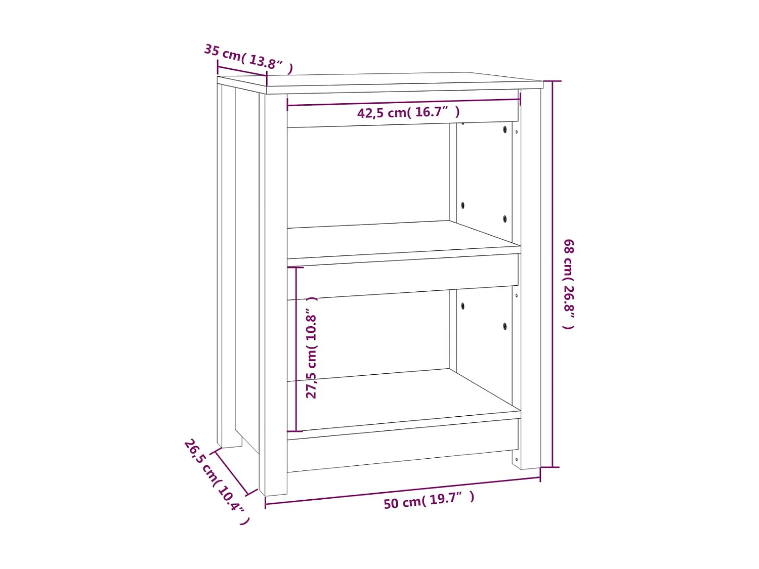 Boekenkast 50x35x68 cm Massief grenenhout