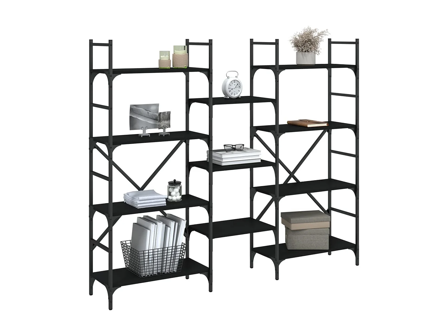 Librería negra 160x28,5x136,5 cm madera contrachapada