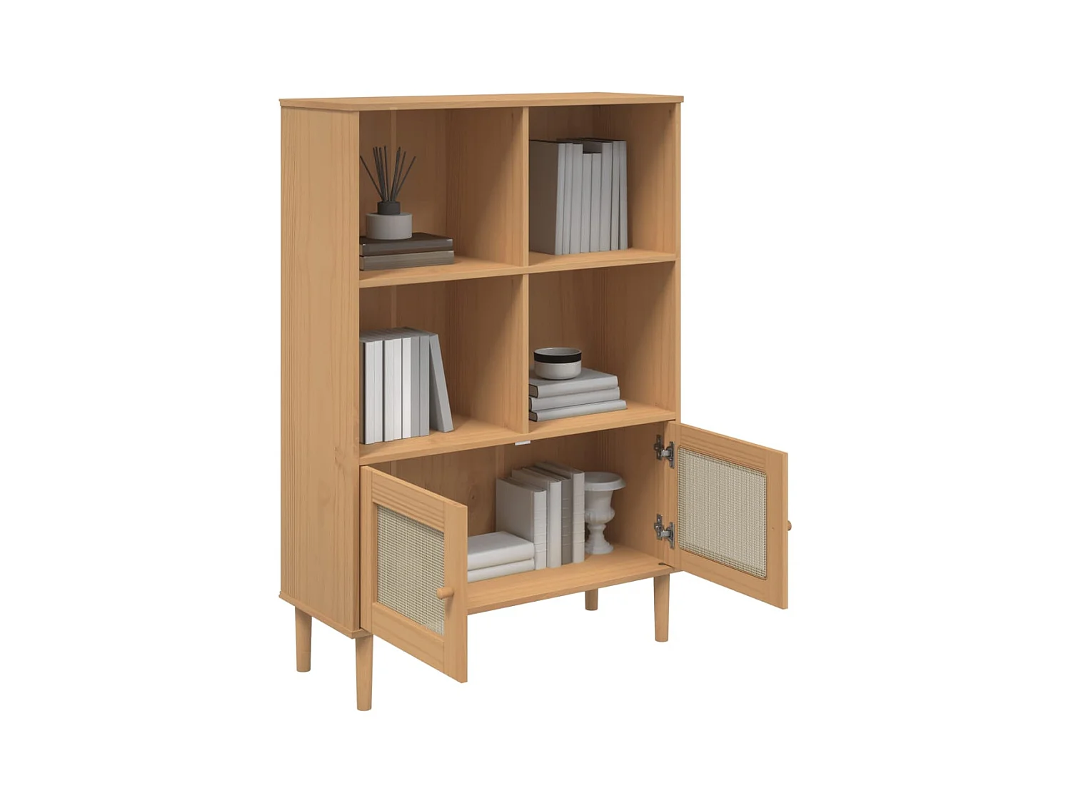 Bibliothèque SENJA aspect de rotin marron bois massif de pin