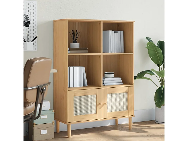 Boekenkast SENJA in bruine rotanlook van massief grenenhout