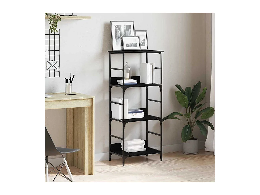Bibliothèque Noir Chêne 50x33x117,5 cm Bois d'ingénierie et Acier